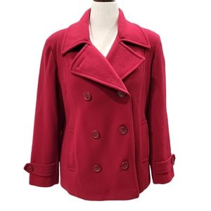 80% wool St John Bay red warm double breast pea coat, PL